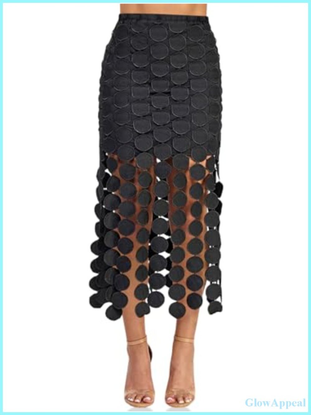 Women's Hollow Out High Waist Maxi Skirt Flowy Boho Fringe